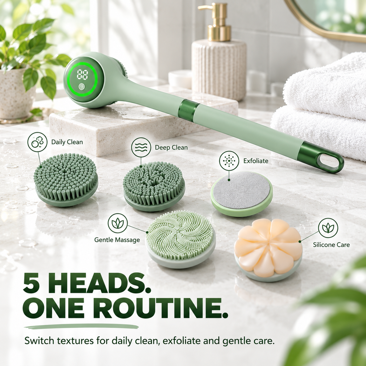 Electric Body Scrubber with Long Handle for Shower
