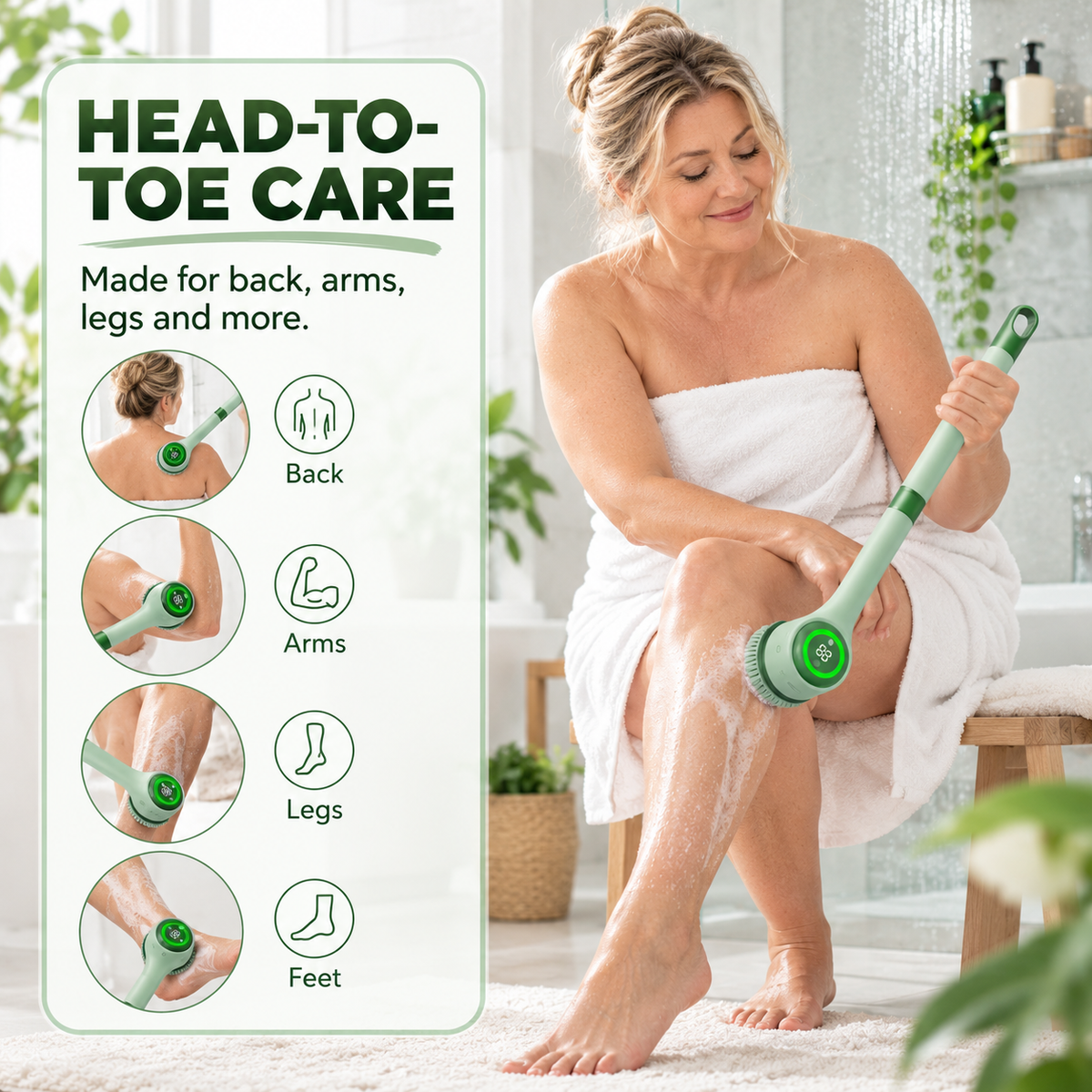 Electric Body Scrubber with Long Handle for Shower