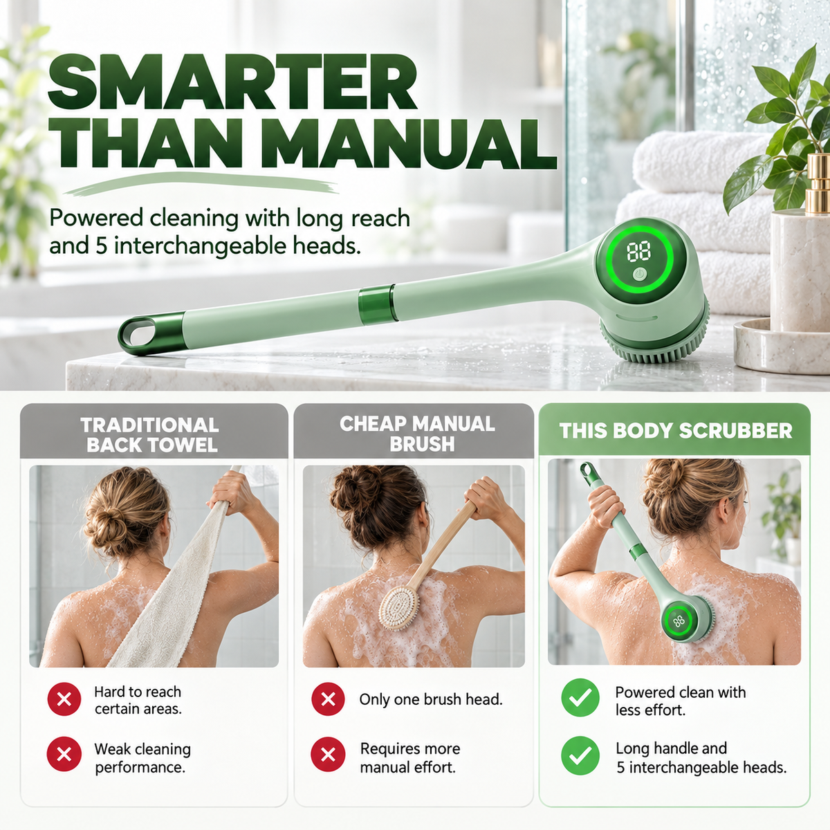 Electric Body Scrubber with Long Handle for Shower