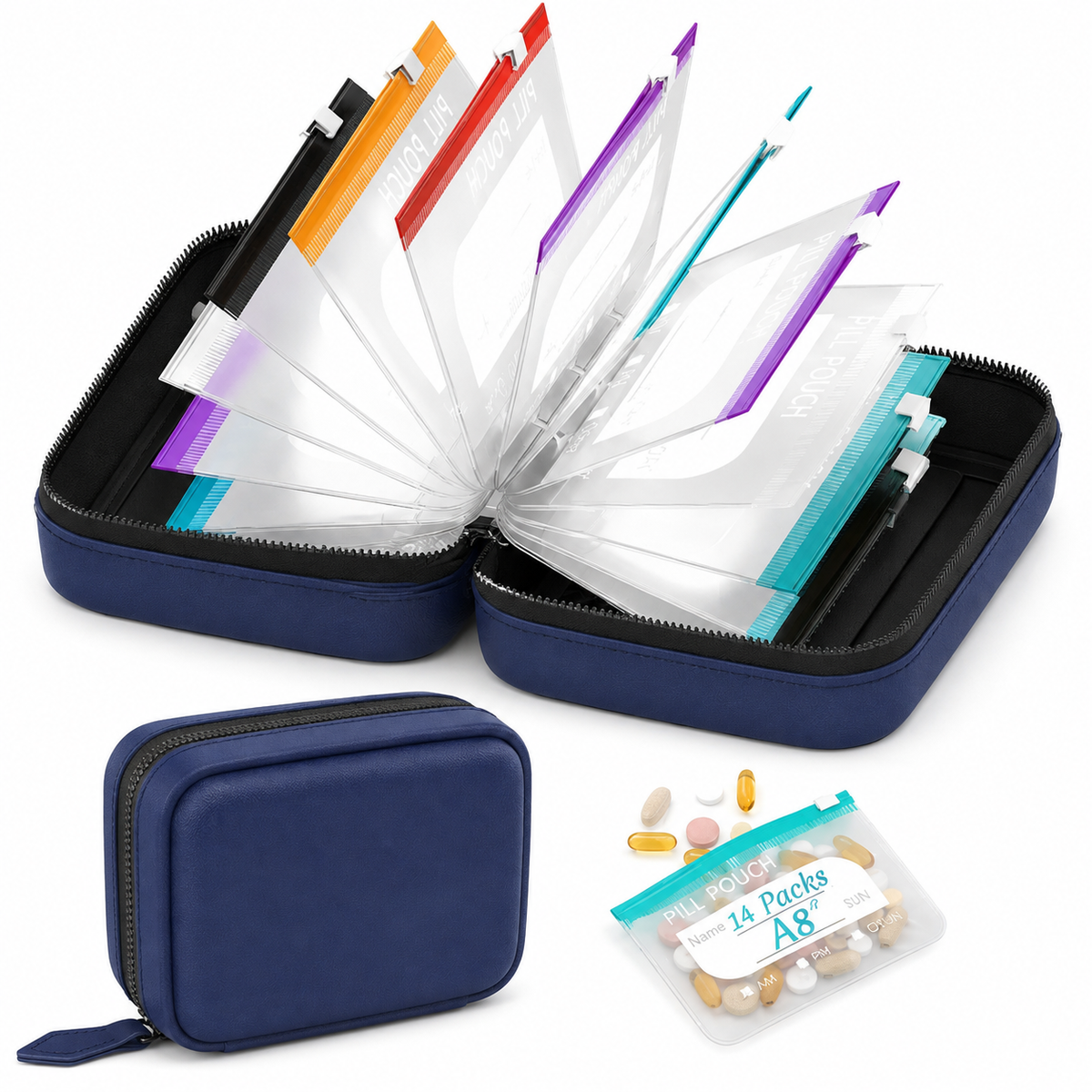 💊 14-Pouch Travel Pill Organizer – Waterproof Medicine & Vitamin Case