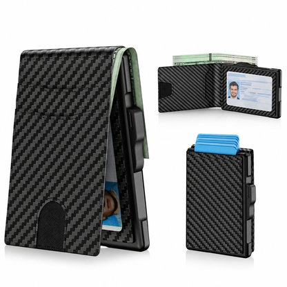 🔥Minimalist Pop-Up Wallet for Men – RFID Blocking Aluminum Card Holder with Cash Slot, ID Window & Leather Front Pocket