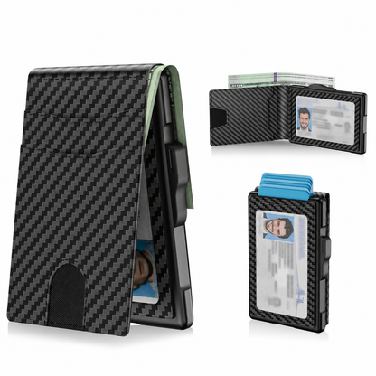 🔥Minimalist Pop-Up Wallet for Men – RFID Blocking Aluminum Card Holder with Cash Slot, ID Window & Leather Front Pocket