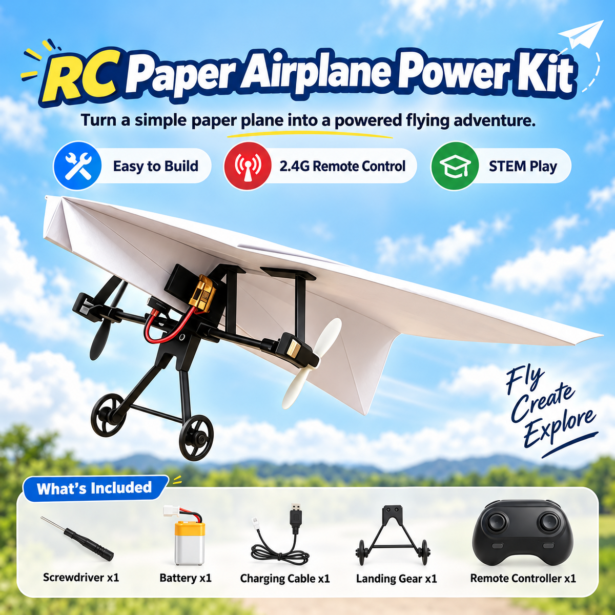 ✈️ RC Paper Airplane Kit | Gyro Stabilizer, Dual Propellers, DIY Flying Toy