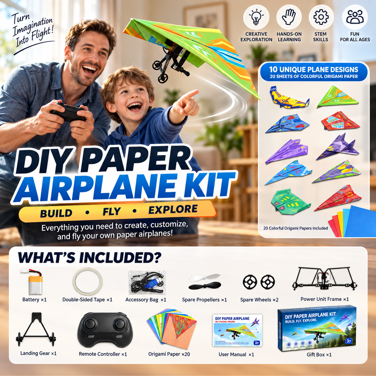 ✈️ RC Paper Airplane Kit | Gyro Stabilizer, Dual Propellers, DIY Flying Toy
