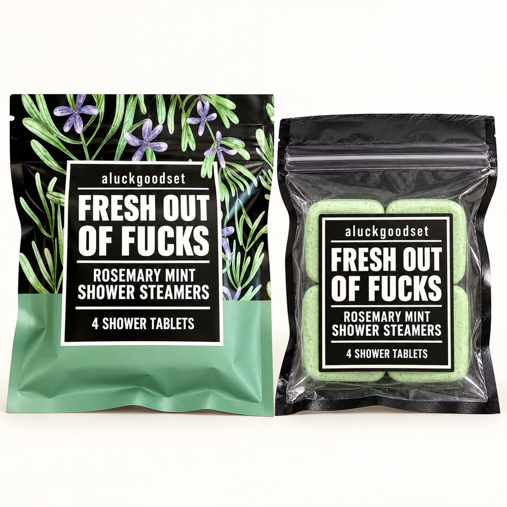 aluckgoodset Rosemary Mint, outer pouch and four-tablet inner pack