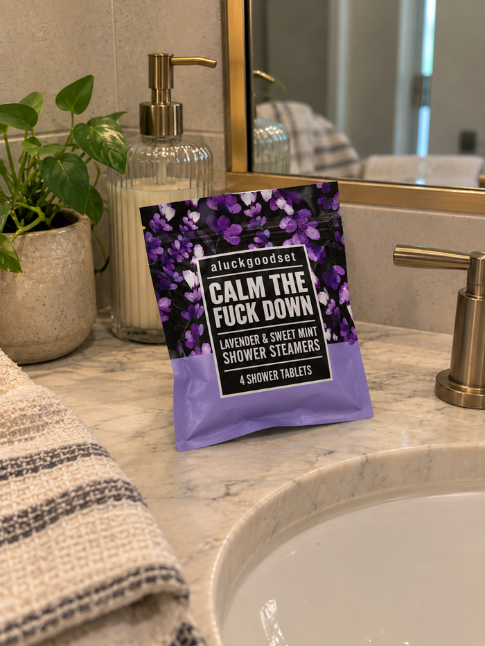 aluckgoodset shower steamers in a bathroom scene