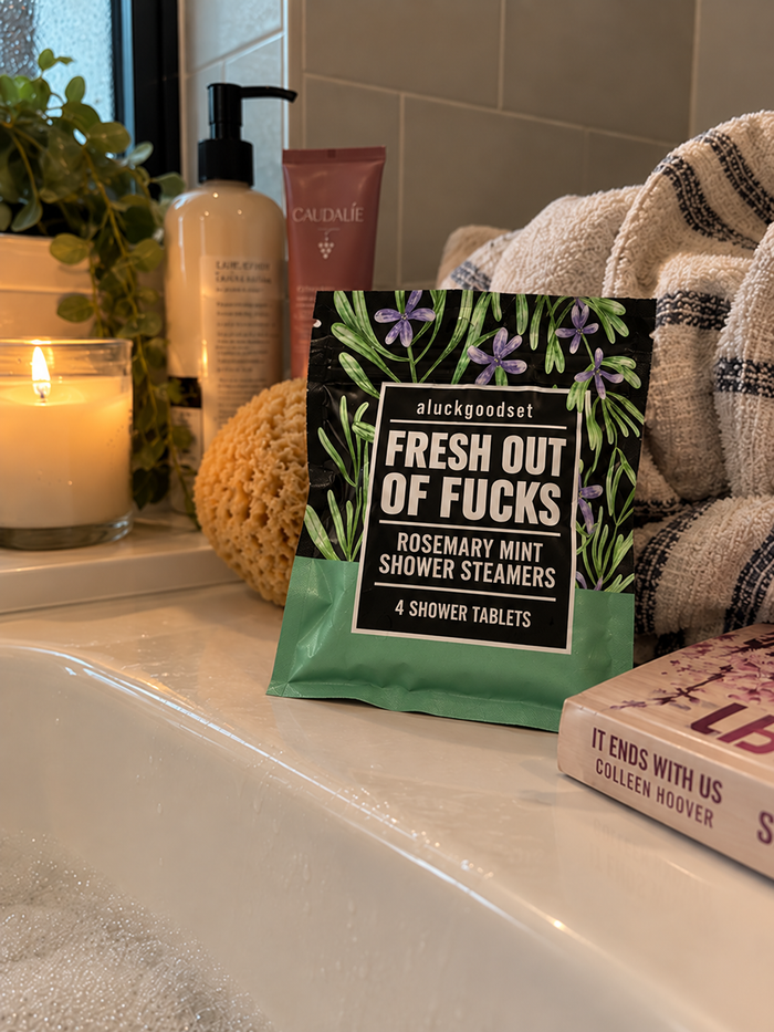 aluckgoodset shower steamers in a bathroom scene