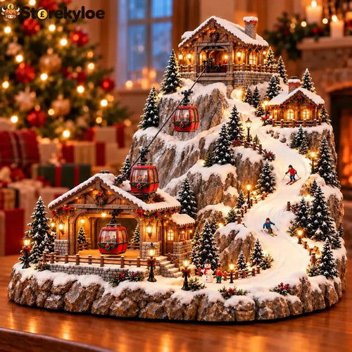 🚡🎄Animated Christmas Mountain Cable Car & Ski Village Scene ✨