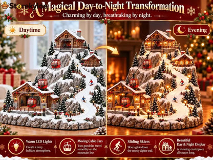 🚡🎄Animated Christmas Mountain Cable Car & Ski Village Scene ✨