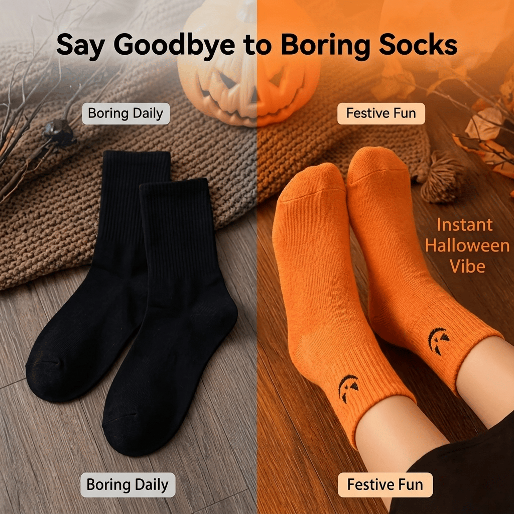 🎁Last Day Promotion 49% OFF🔥5‐Pair Cute Halloween Crew Socks – Pumpkin Ghost Cartoon Mid‐Calf Knit