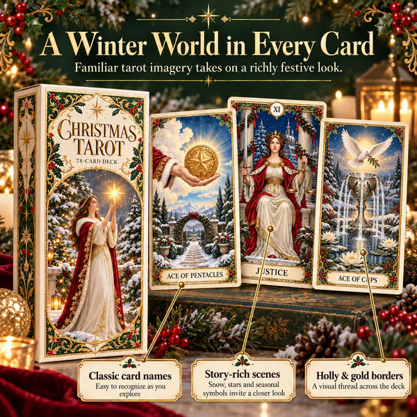 Holiday Sale 49% OFF🎉-🔮Christmas Tarot Deck – 78 Festive Cards with Guidebook & 12-Day Reflection Guide