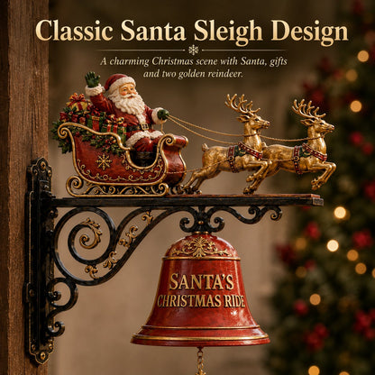 🎅 Weihnachtsmann-Schlitten mit Rentieren & dekorativer Weihnachtsglocke – ca. 22 cm