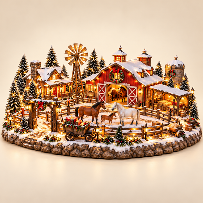 🎁🐴 Christmas Horse Stable Village – Lighted Equestrian Holiday Scene 🎄✨