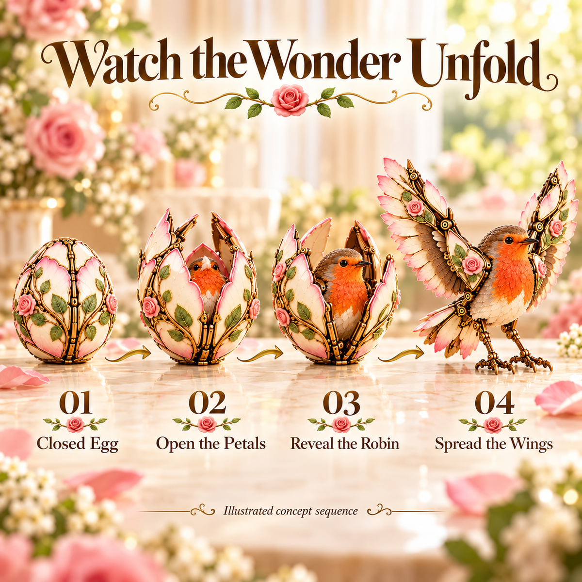🌹🐦 Rosewing Robin – 2-in-1 Rose Egg to Mechanical Bird Transforming Figure