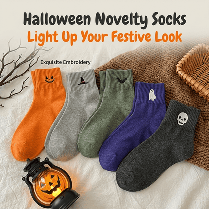 🎁Last Day Promotion 49% OFF🔥5‐Pair Cute Halloween Crew Socks – Pumpkin Ghost Cartoon Mid‐Calf Knit