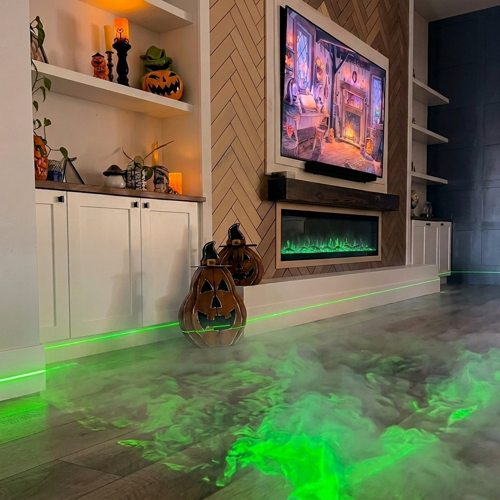 Halloween laser on house wall